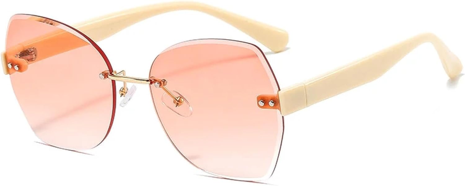 

Винтажные солнцезащитные очки без оправы для женщин и мужчин, модные, роскошные, в стиле панк, летние, для путешествий, с защитой от УФ-излучения UV400 TKKTLLT, Beige Gradient Pink