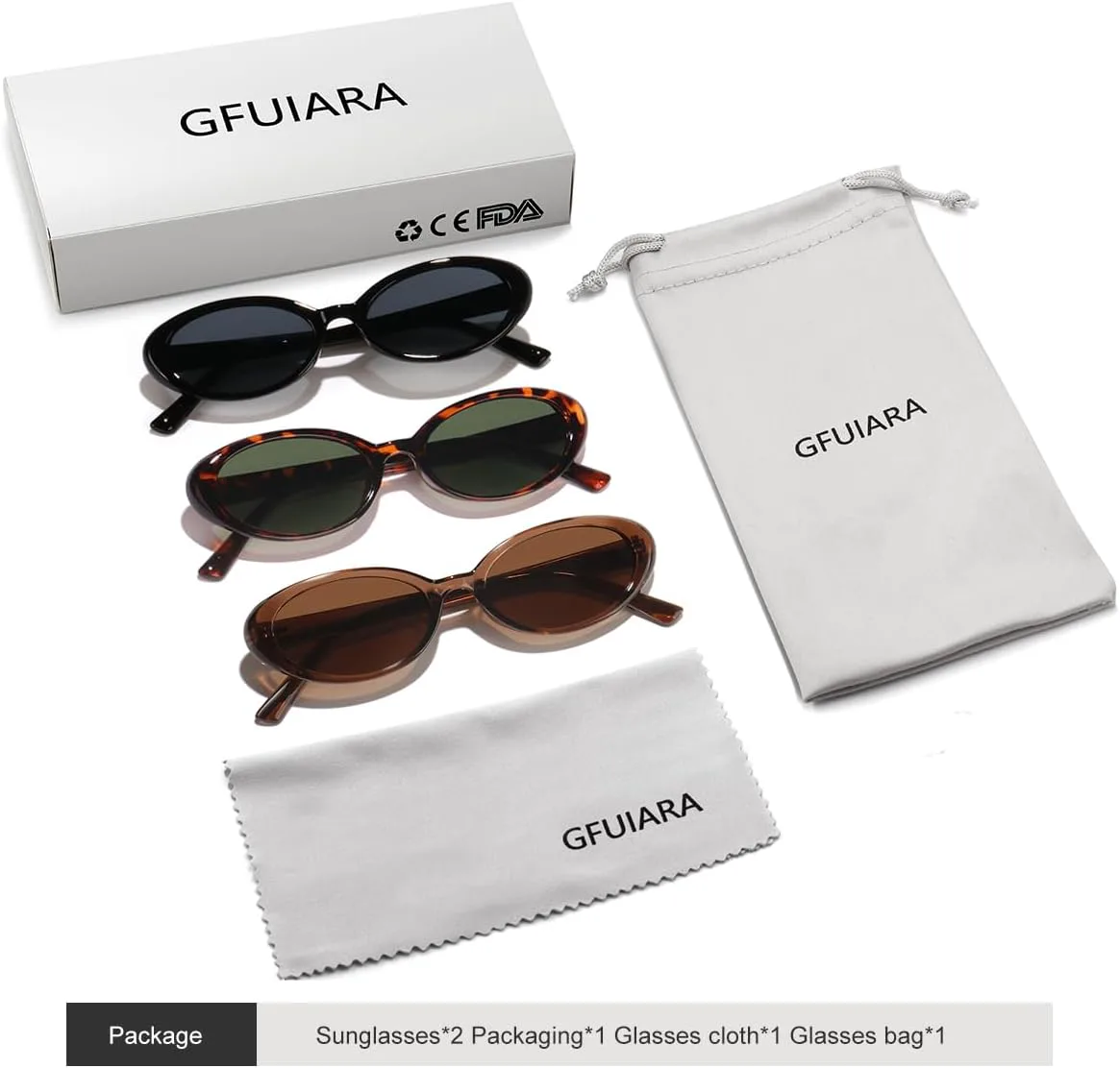 

Овальные солнцезащитные очки для женщин и мужчин, модные, маленькие, в стиле 90-х, солнцезащитные очки UV400 GFUIARA, 3pack Black+leopardgreen+clearbrown