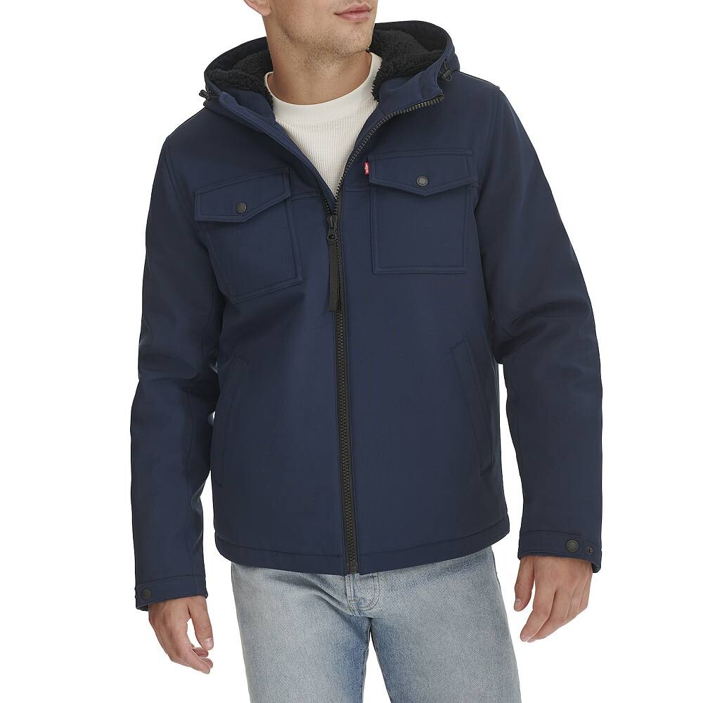 Мужское штормовое пальто с капюшоном и подкладкой из шерпы Levi's Soft Shell, цвет Midnight