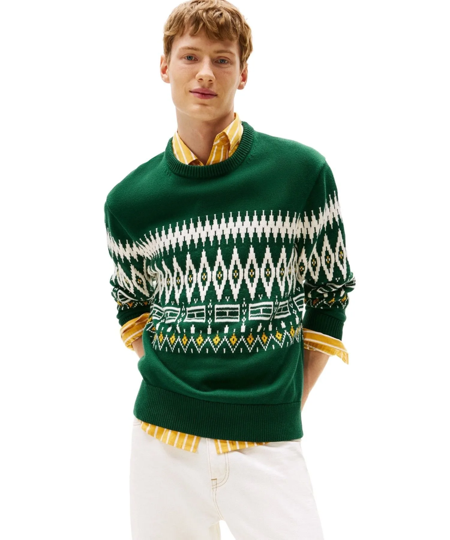 Хлопковый свитер с круглым вырезом в стиле «Фэр-Айл» TOMMY HILFIGER, Green 0CG