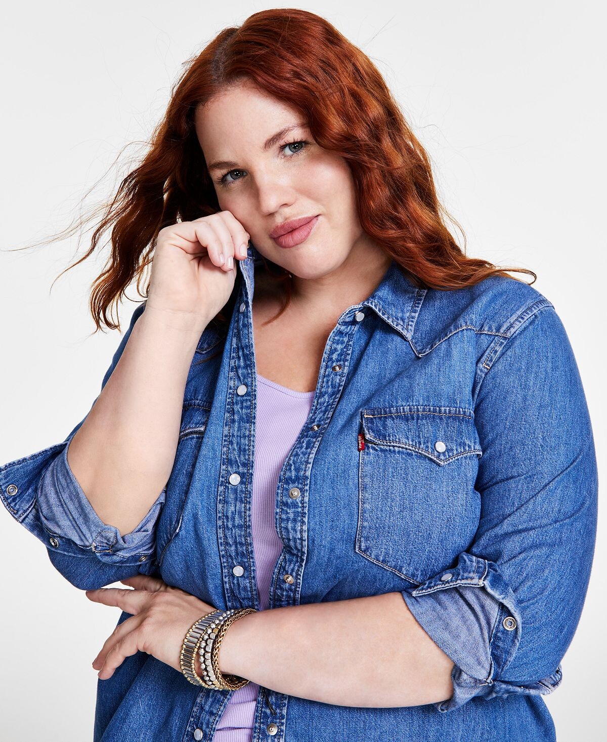 Модная рубашка из хлопка в стиле вестерн больших размеров Levi's — фото 3