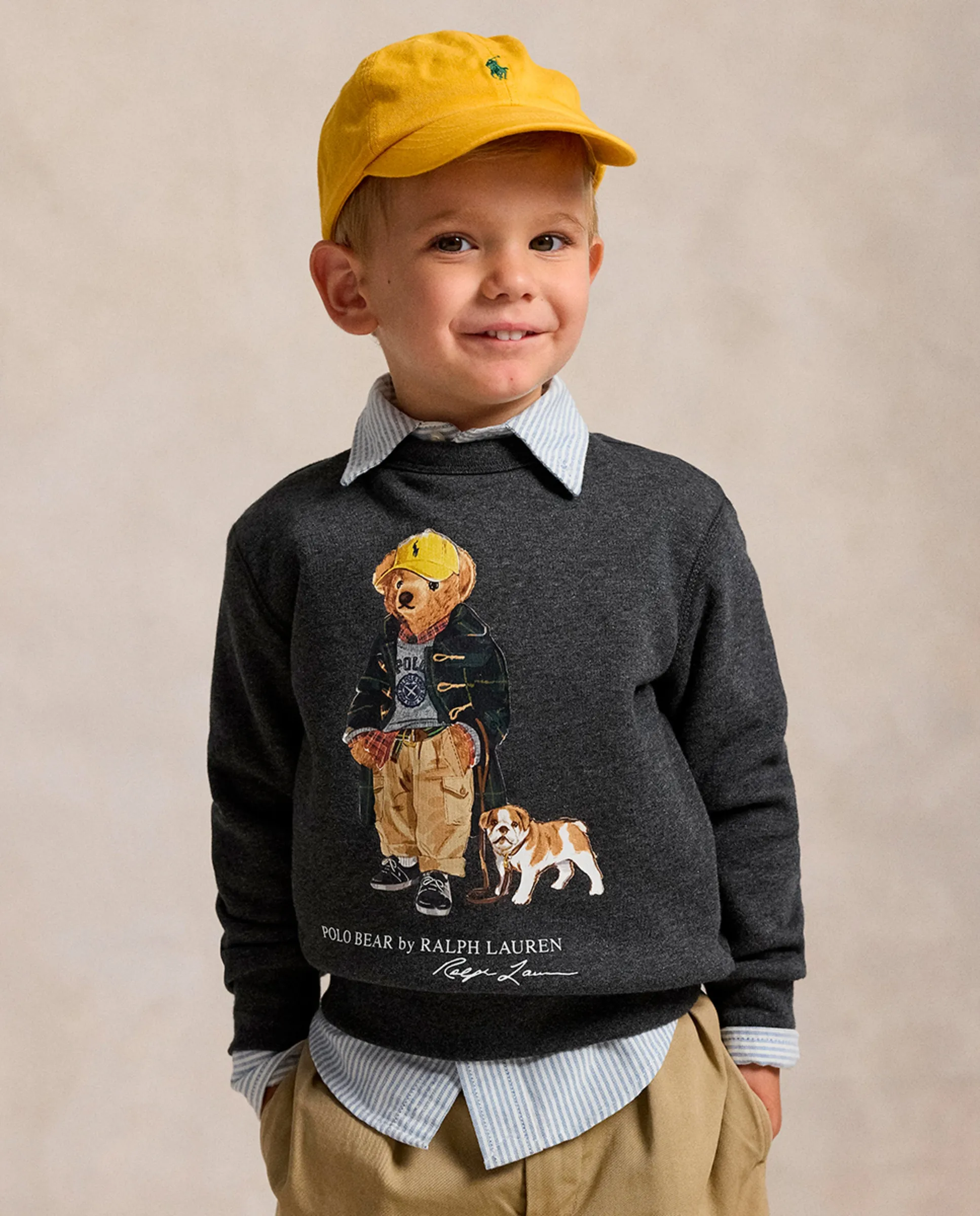 

Детская толстовка с круглым вырезом и изображением медвежонка Поло Polo Ralph Lauren, темно-серый