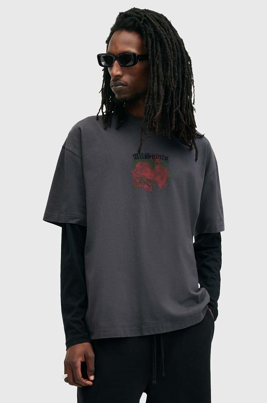 

Хлопковая футболка AllSaints MELROSE SS CREW, серый