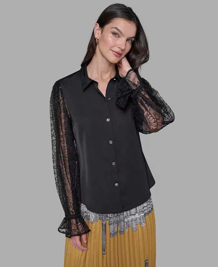 

Женский топ с кружевными рукавами Karl Lagerfeld Paris, черный