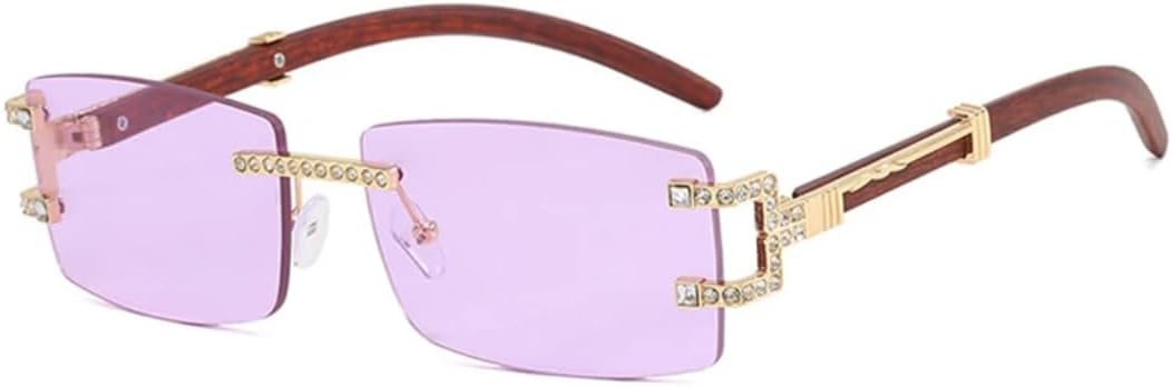 

Солнцезащитные очки без оправы с бриллиантами для женщин и мужчин, роскошные прямоугольные очки со стразами, стильные, популярные, с защитой от УФ-излучения UV400 UATXTAU, Gold-purple