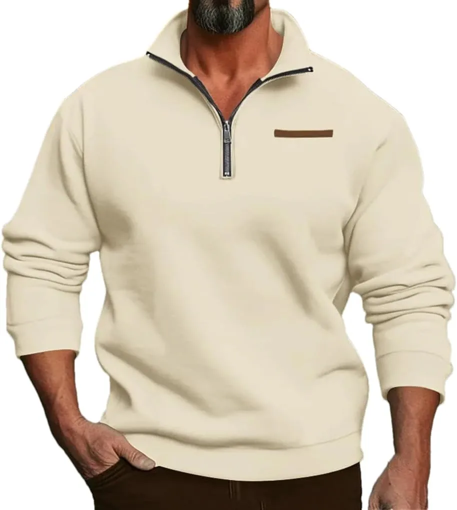 

Мужской флисовый пуловер с полумолнией и стойкой