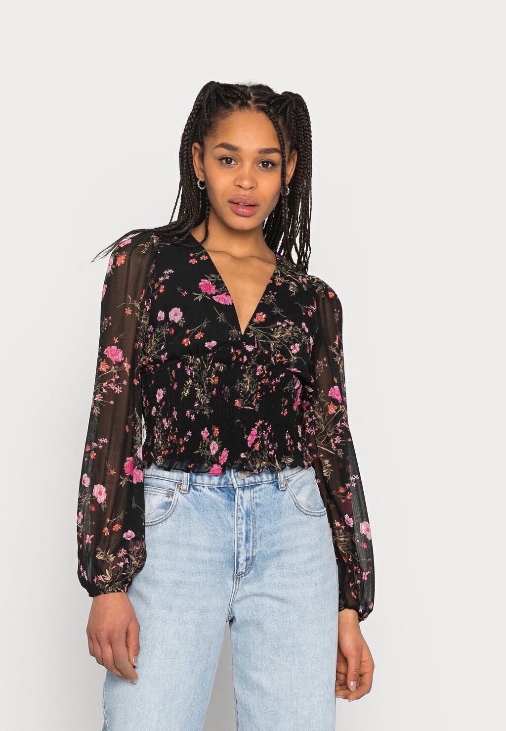 

Рубашка с длинным рукавом Vero Moda, черный/розовый