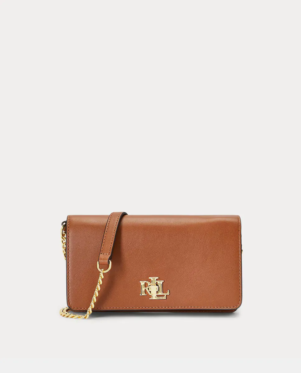 

Мини кожаная сумка через плечо с клапаном Lauren Ralph Lauren, коричневый