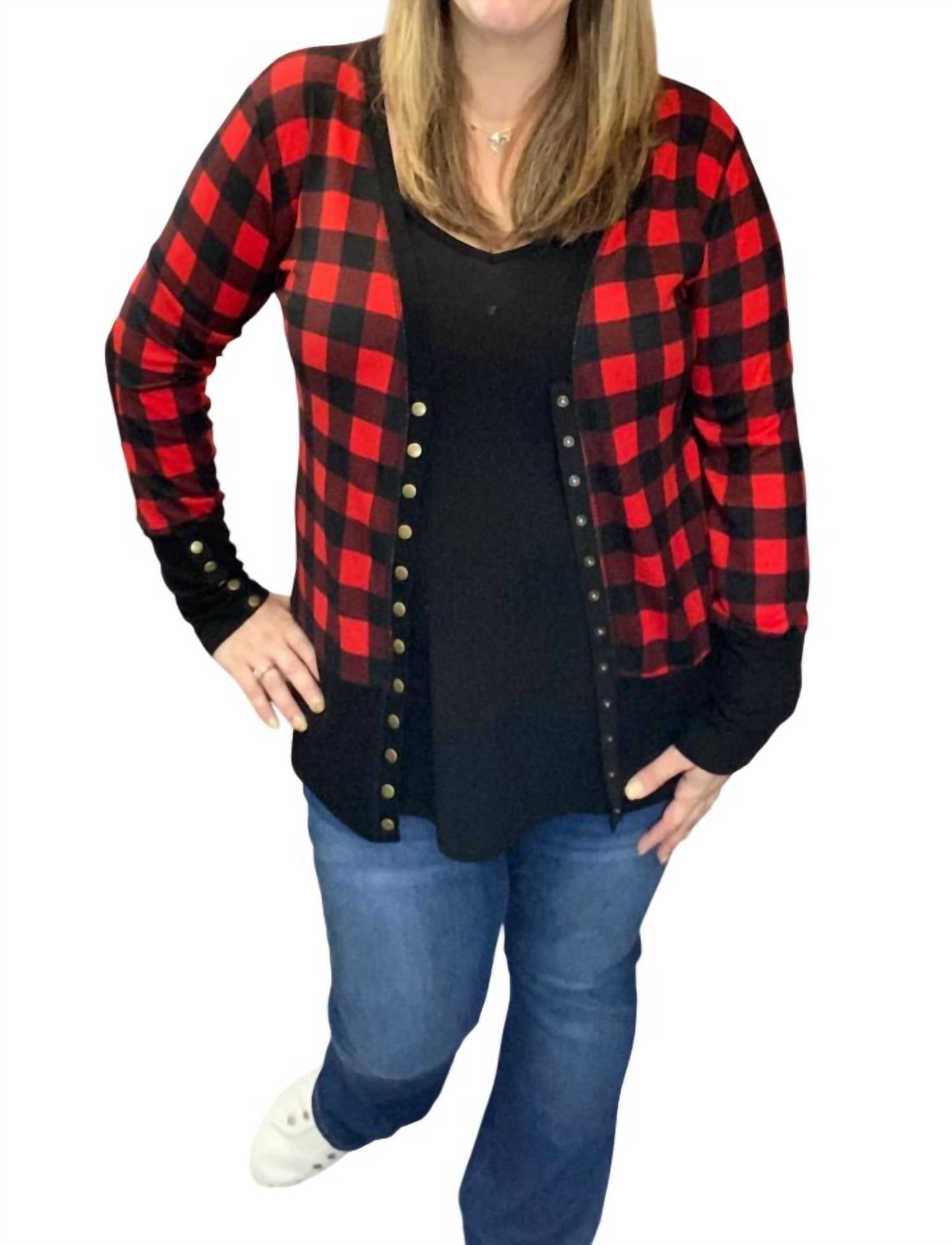 

Кардиган с застежкой в ​​клетку Buffalo Plaid красного цвета Flowerdaze