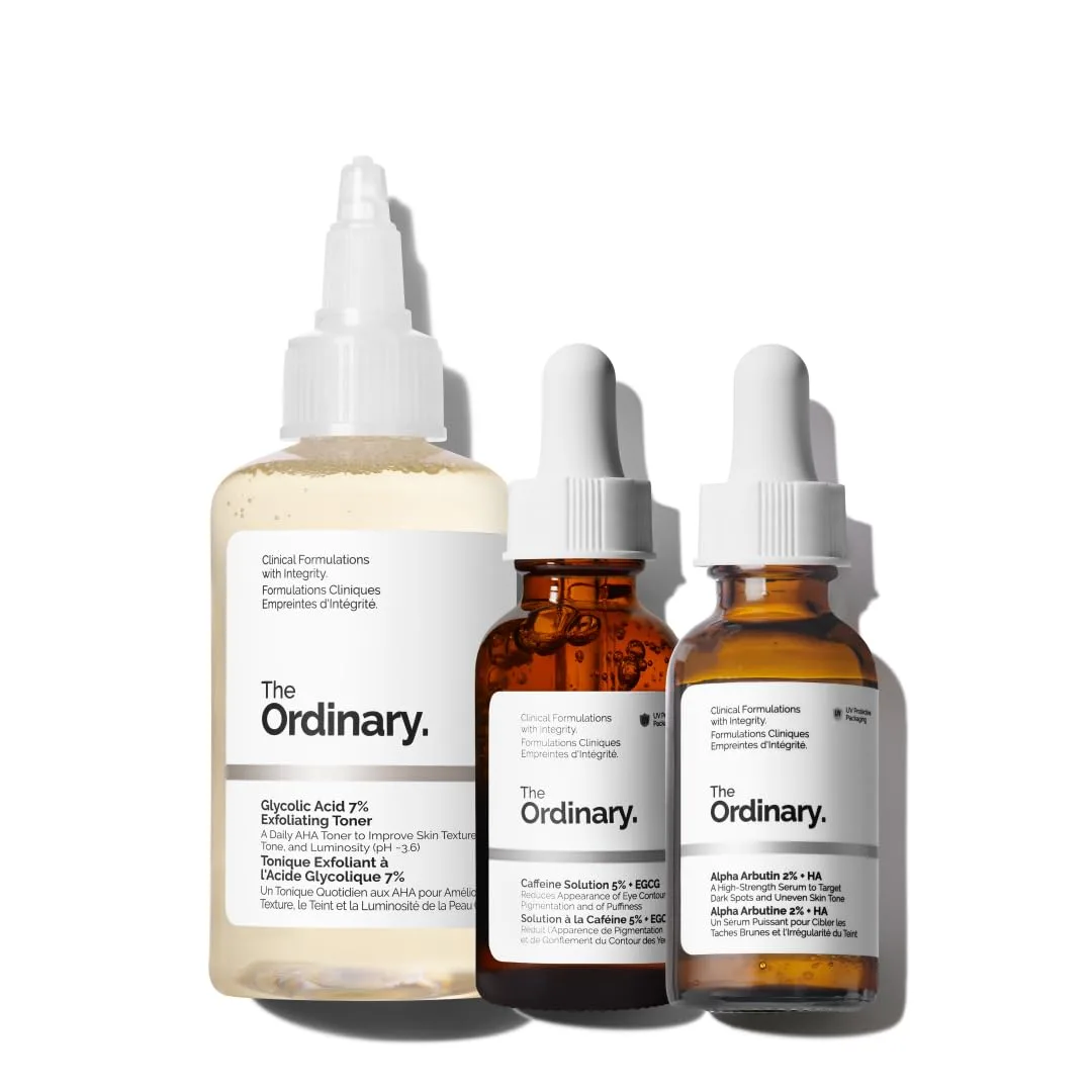 The Ordinary The Bright Set, 3-шаговая система для сияния и ровного тона кожи с тоником Glycolic Acid 7%, сывороткой Alpha Arbutin 2% + HA и средством Caffeine Solution 5% + EGCG — фото 2