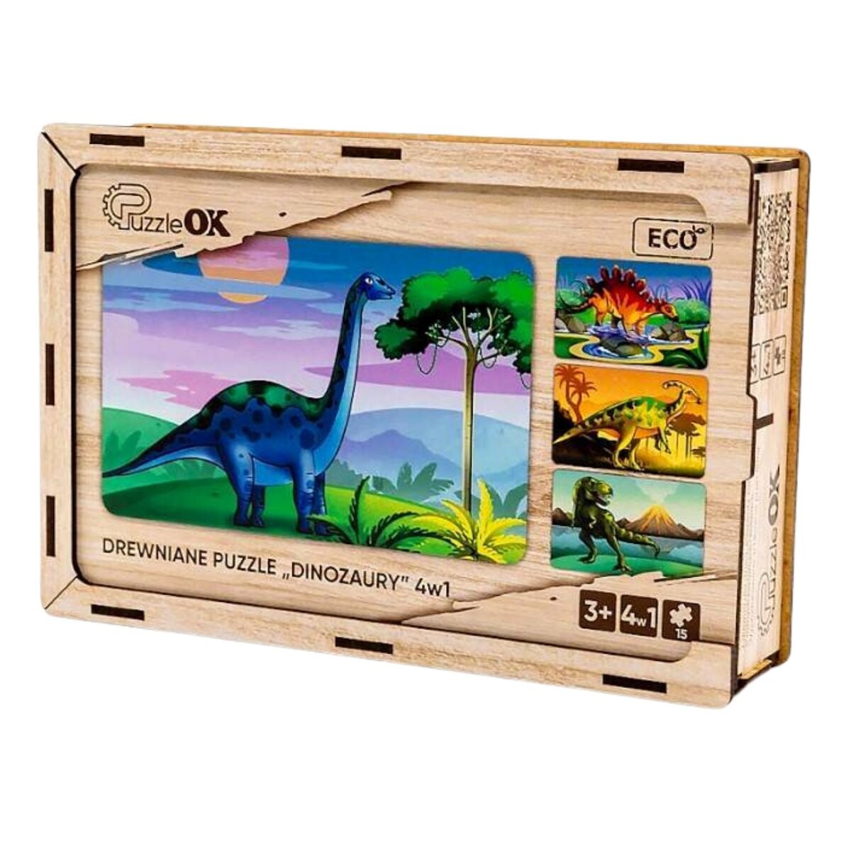 

Деревянный пазл с динозаврами 4 в 1 PuzzleOK
