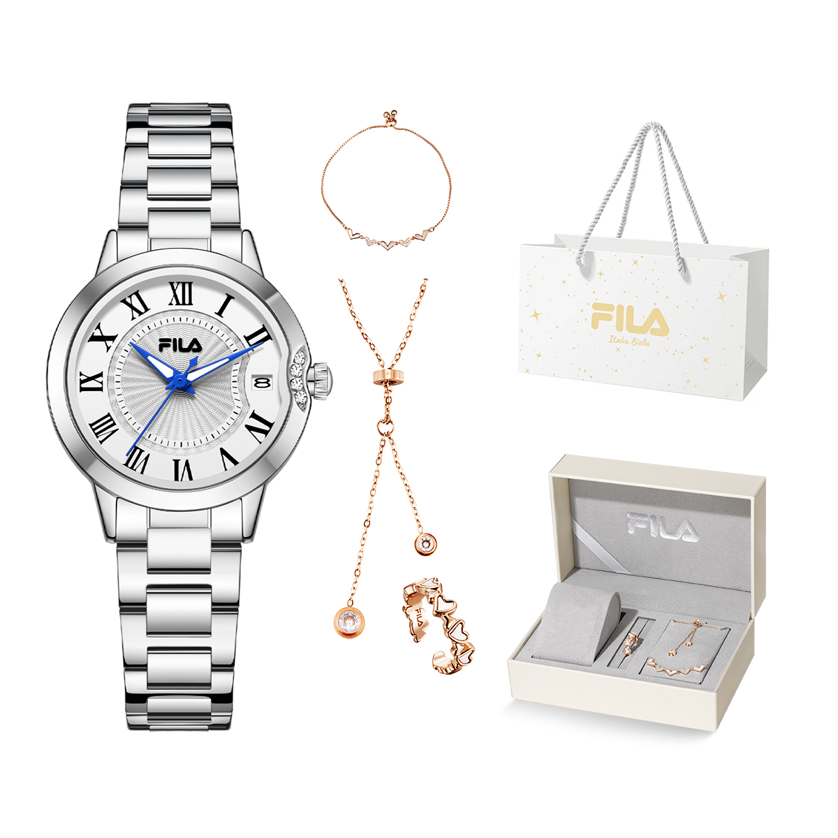

FILA Часы Timeless Heart Collection Wrist Watch Quartz Movement Steel Strap Silver Dial Women's Watch, Silver Dial
