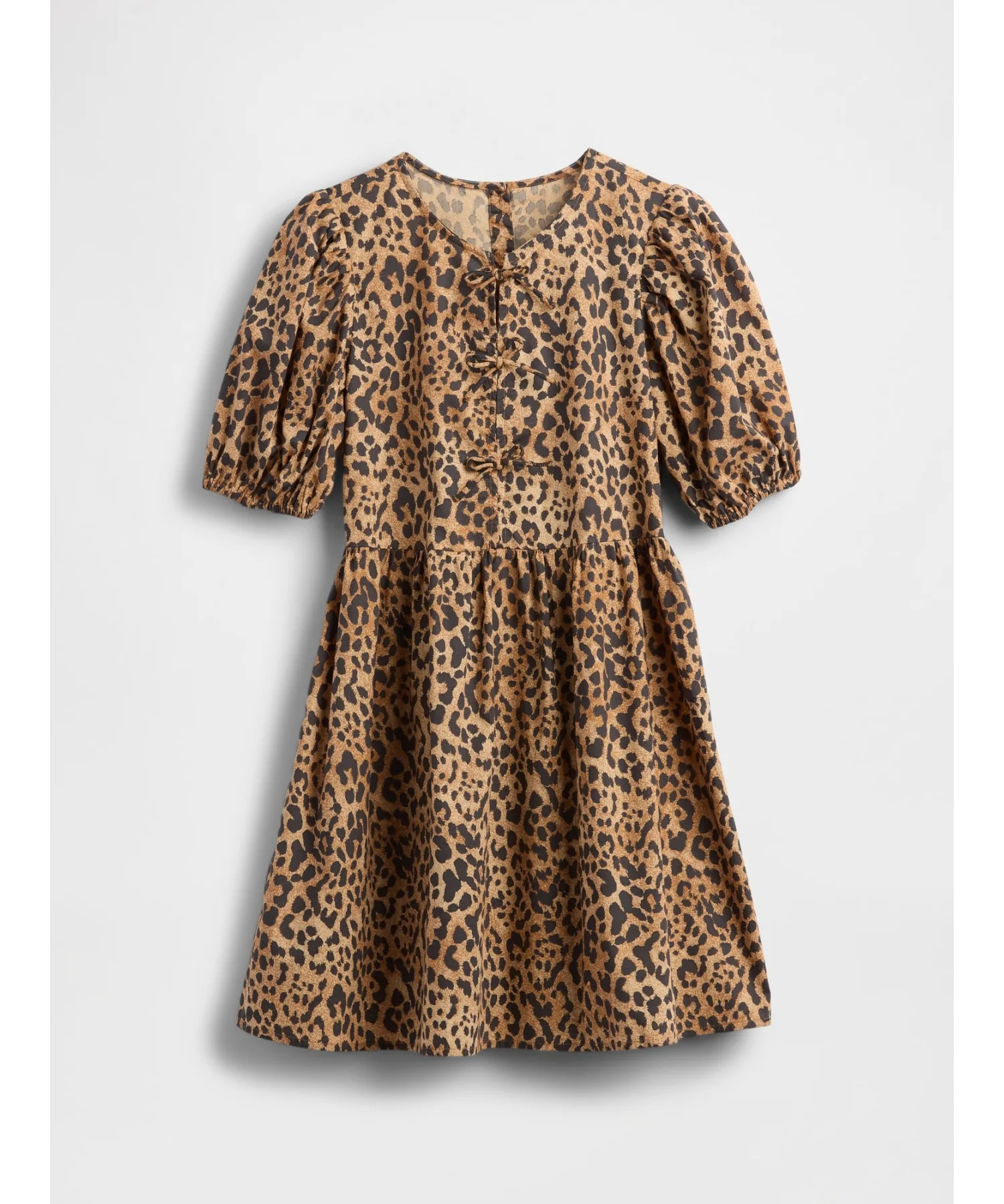 Детское цельное платье из 100% хлопка с рукавами puff sleeves и leopard print GAP — фото 2