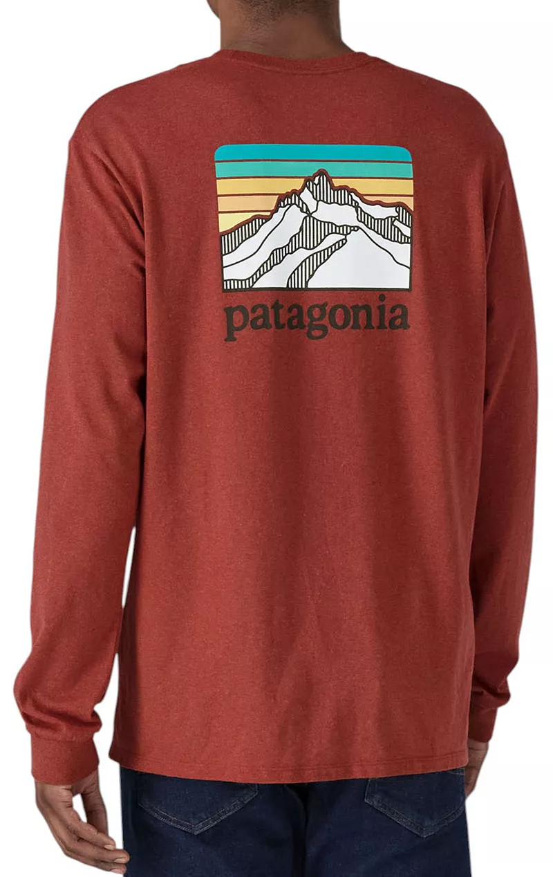

Мужская футболка Patagonia Line с логотипом Ridge Responsbilit с длинными рукавами, цвет Burnished Red