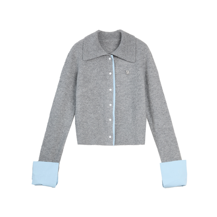 

ELLE Кардиган женский воротник лацкана светло-серый