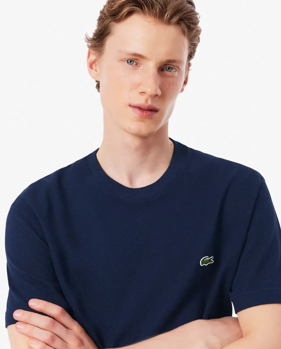 Футболка мужская Lacoste, льняная, с коротким рукавом, темно-синий — фото 3