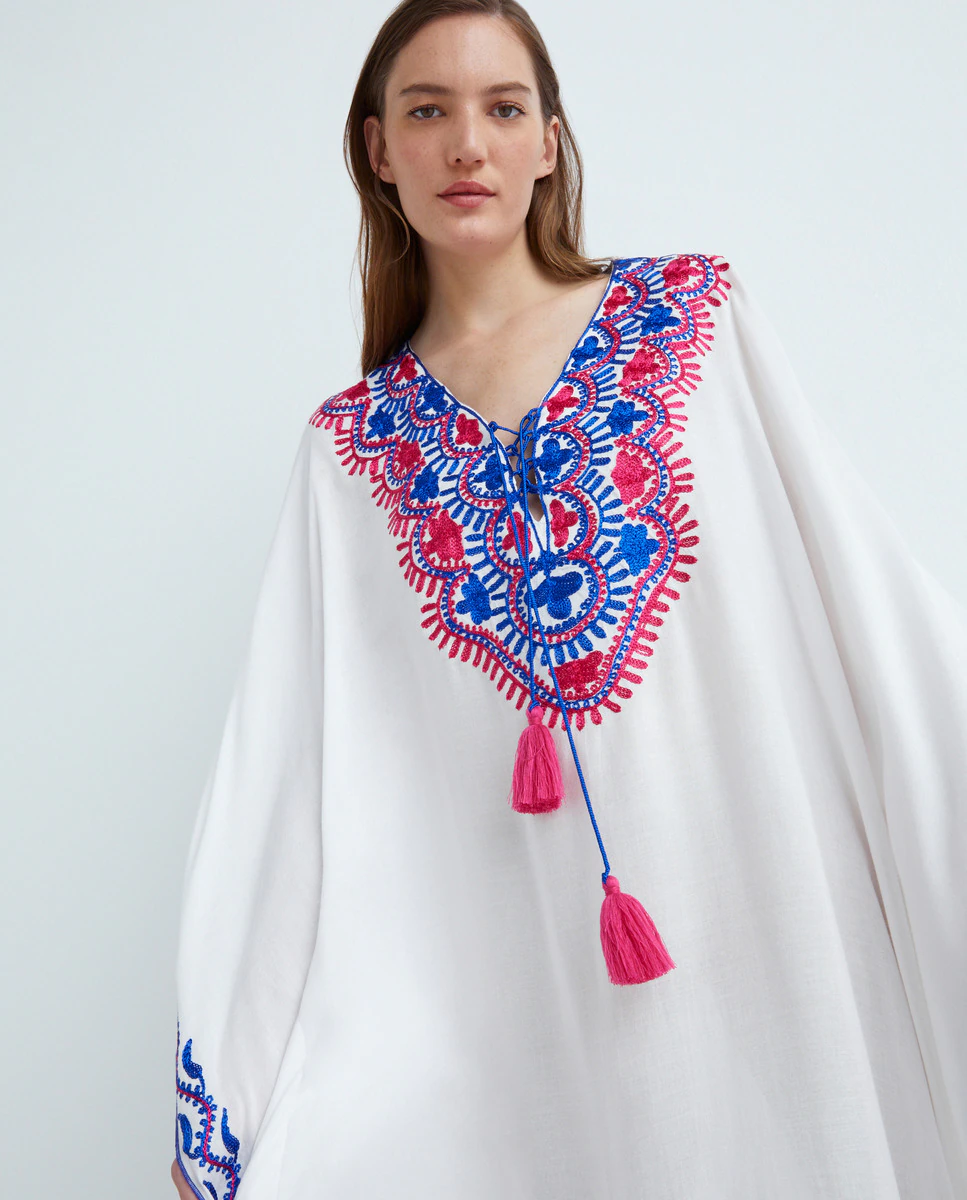 

Кафтан из хлопка с вышивкой Caftan by Mo, белый