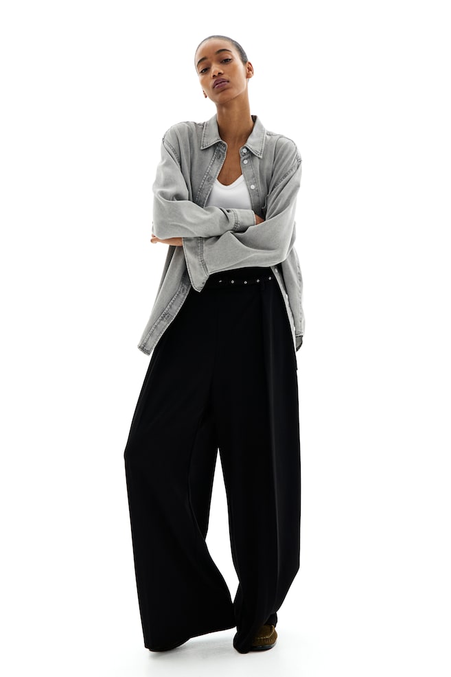 

Широкие брюки с поясом H&M, черный