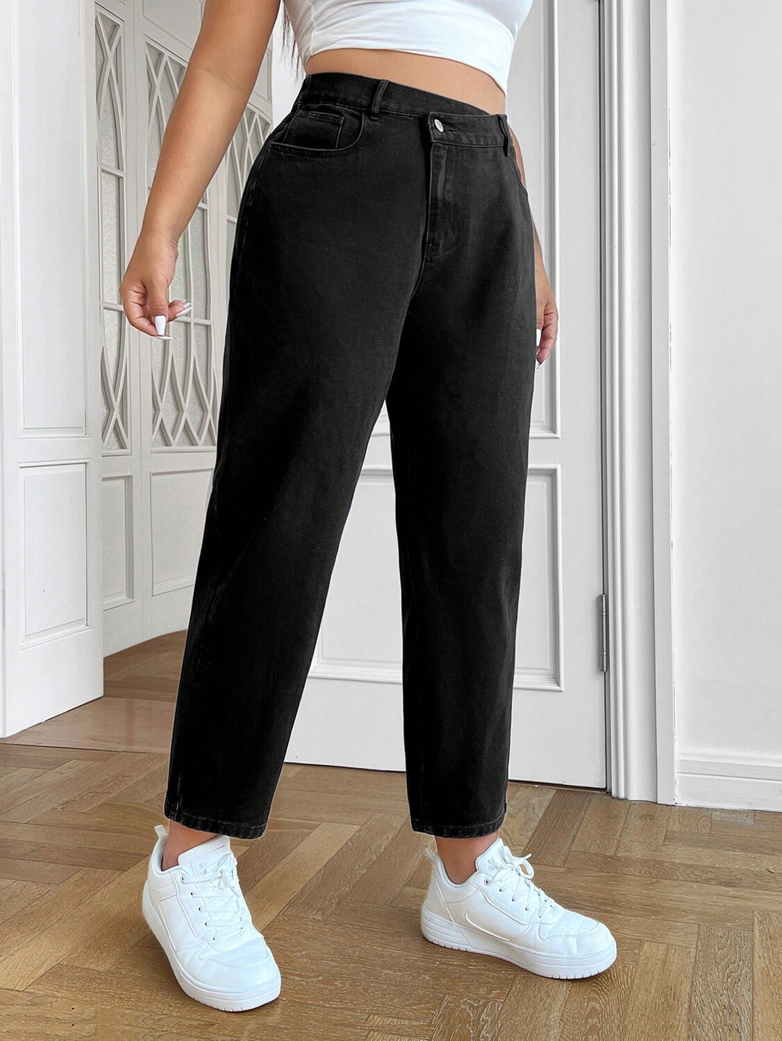 

EZwear Плюс джинсы для мамы с высокой талией Shein, черный