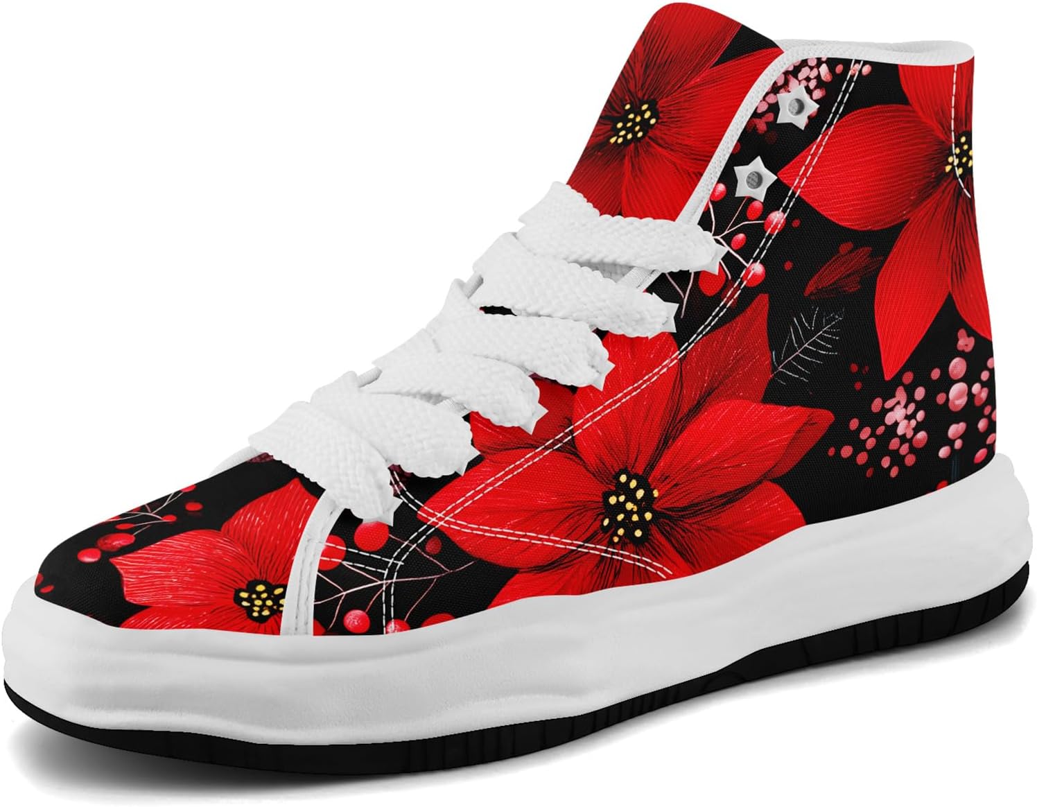 

Высокие кеды AWSOLE на Рождество для женщин и мужчин, милые праздничные кроссовки из холщовой ткани, для вечеринок, повседневные шнуровки, модная обувь для прогулок, белый/черный/красный/розовый