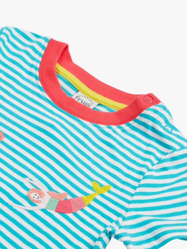 Детская футболка Ennis из органического хлопка с полосками и вышивкой Frugi, Moss Stripe/Mermaids — фото 4