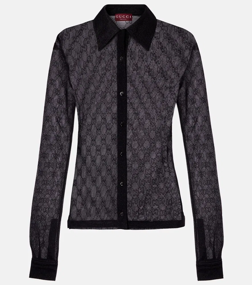 Рубашка Gucci GG с люрексом, прозрачная, черный