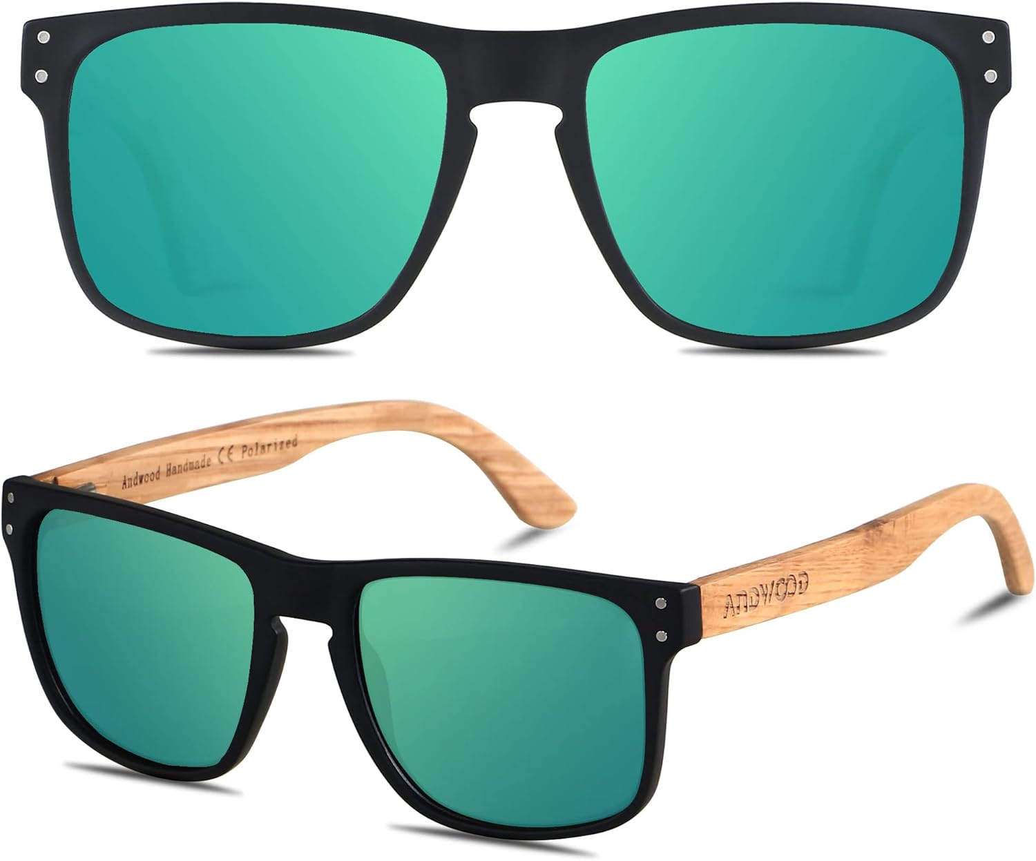

Солнцезащитные очки ANDWOOD для мужчин, поляризованные, с защитой от УФ-излучения, в деревянной оправе, пляжные солнцезащитные очки для женщин, квадратные, деревянные, Matte Black & Oak Wood | Polarized Green Mirrored Lens