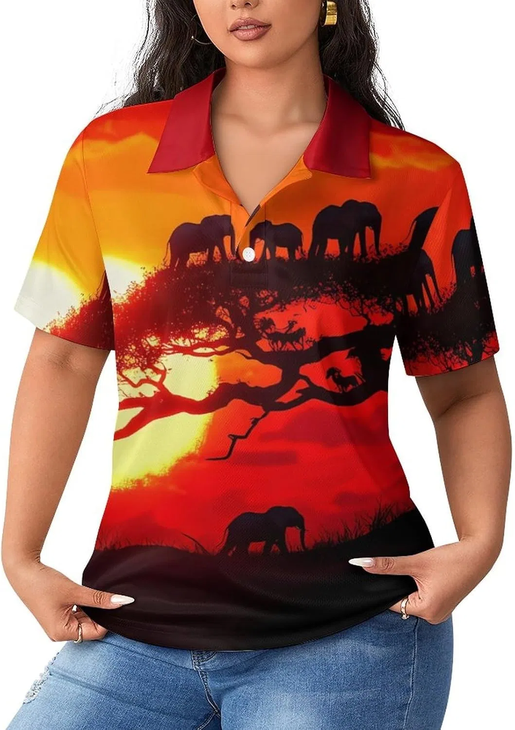 Женское поло для гольфа Funny Elephants Sunset, короткий рукав, цвет Style