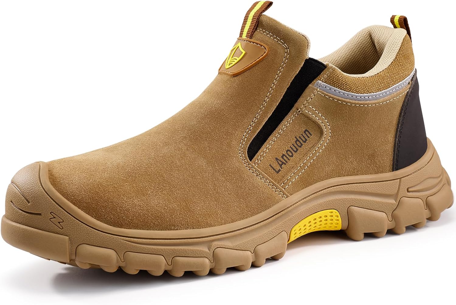 

Стальные ботинки GLANOUDUN с закрытым носком для мужчин, ботинки без шнурков, удобные защитные ботинки, неразрушимая конструкция, средние ботинки с закрытым носком, коричневый