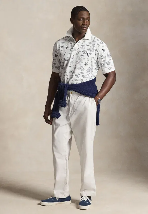 Поло из сетки с морским принтом Polo Ralph Lauren Big & Tall, морской/белый — фото 2