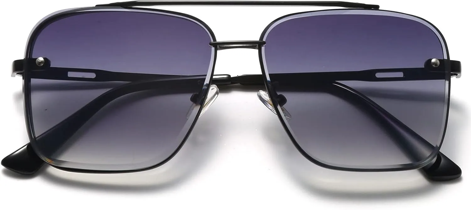 

Крупные квадратные солнцезащитные очки-авиаторы для мужчин и женщин, модные очки-авиаторы в металлической оправе с тонированными линзами Breaksun, Black/Grey Gradient