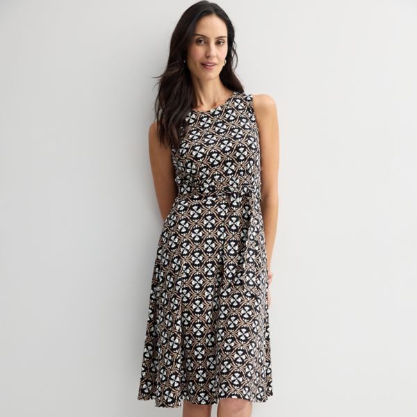

Женское платье с поясом в стиле "fit & flare" Croft & Barrow, цвет black white tile