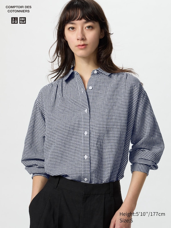 

Рубашка свободного покроя из льняной смеси (в клетку) Uniqlo, черный