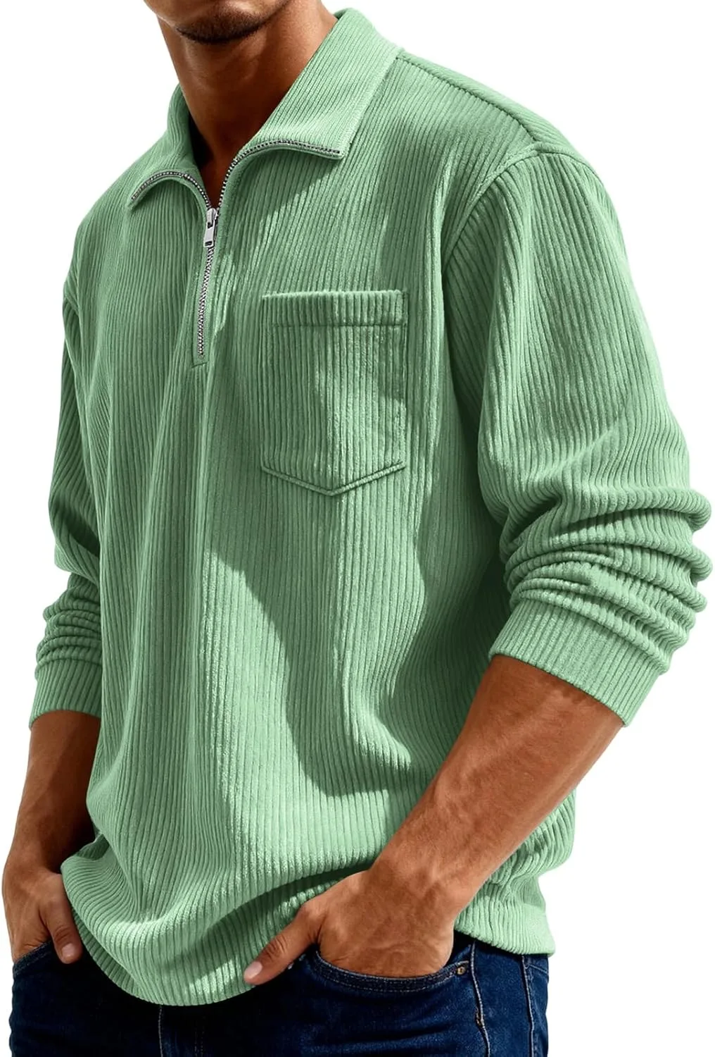 Мужская рубашка-поло с длинным рукавом, Casual Corduroy, S-5XL — фото 3