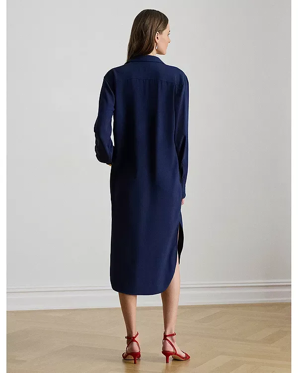 Платье-Рубашка из двустороннего жоржета Ralph Lauren, Navy — фото 3