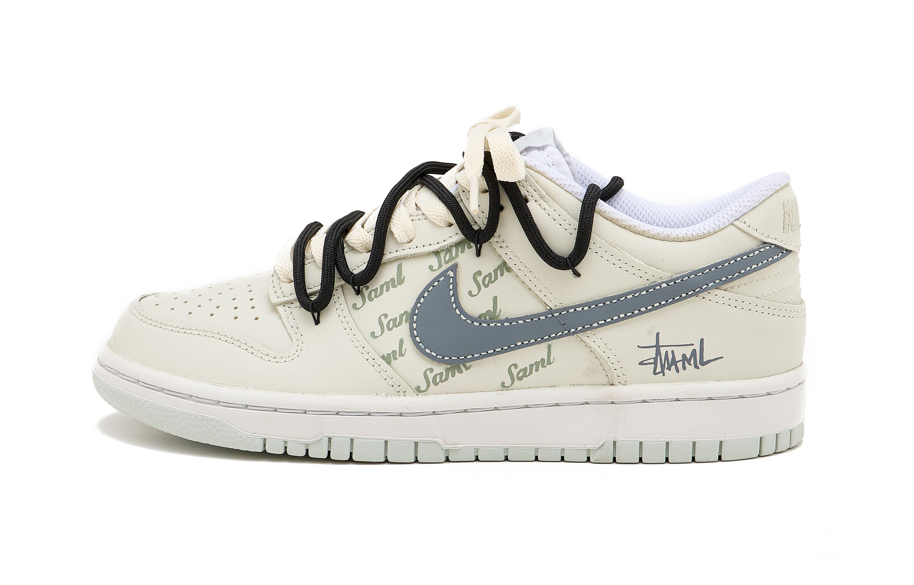 

Nike Детские низкие кожаные скейтбордистские кроссовки Dunk Light Gray Snow Mountains SAML, серые с белыми вставками, унисекс