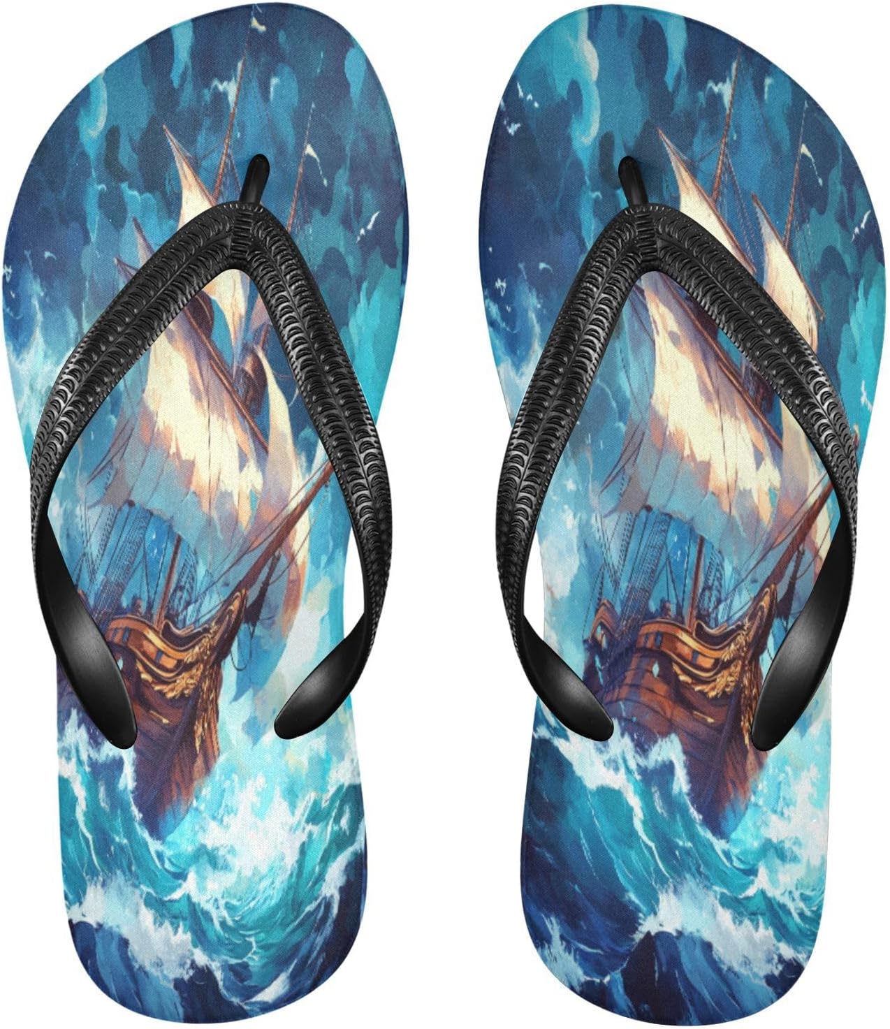 

Женские и мужские шлепанцы Ship Stormy Ocean с синим дизайном, для пляжа и душа, резиновые, нескользящие, летние тапочки для ходьбы Sinestour