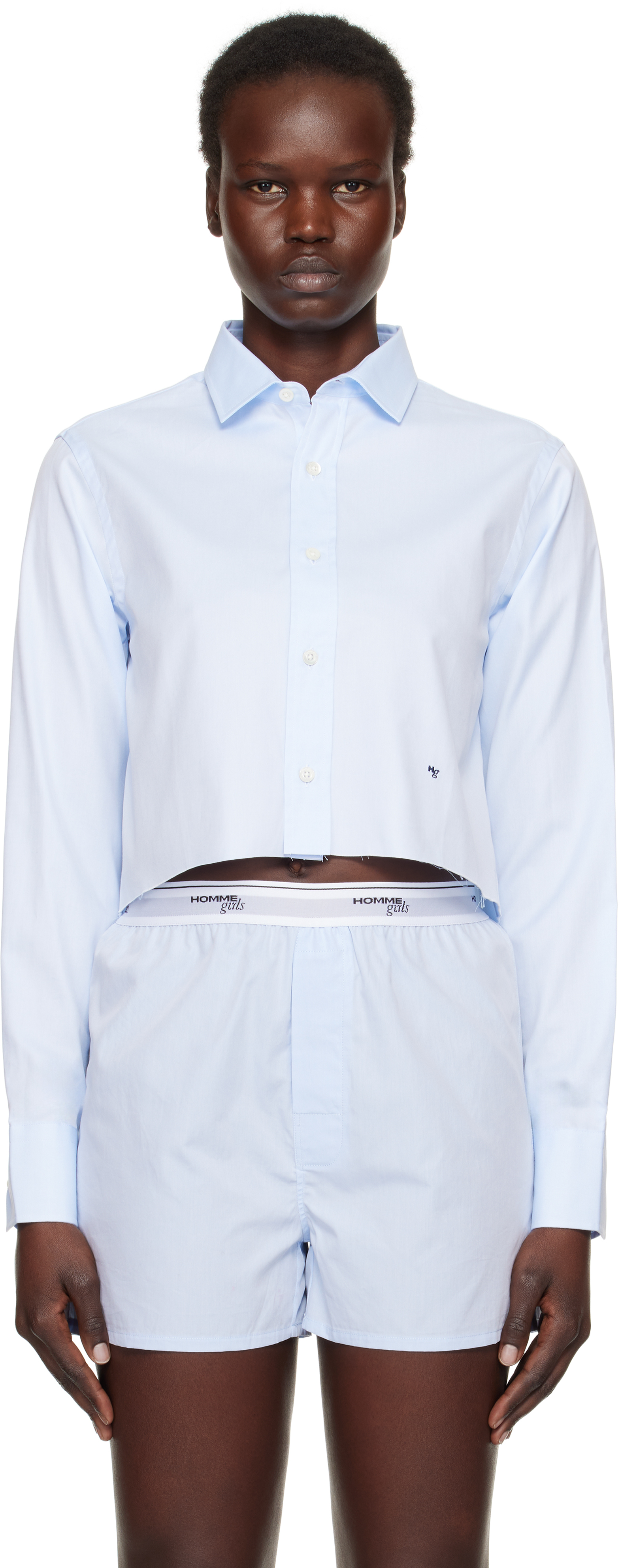 

Синяя укороченная рубашка HommeGirls, Chambray blue