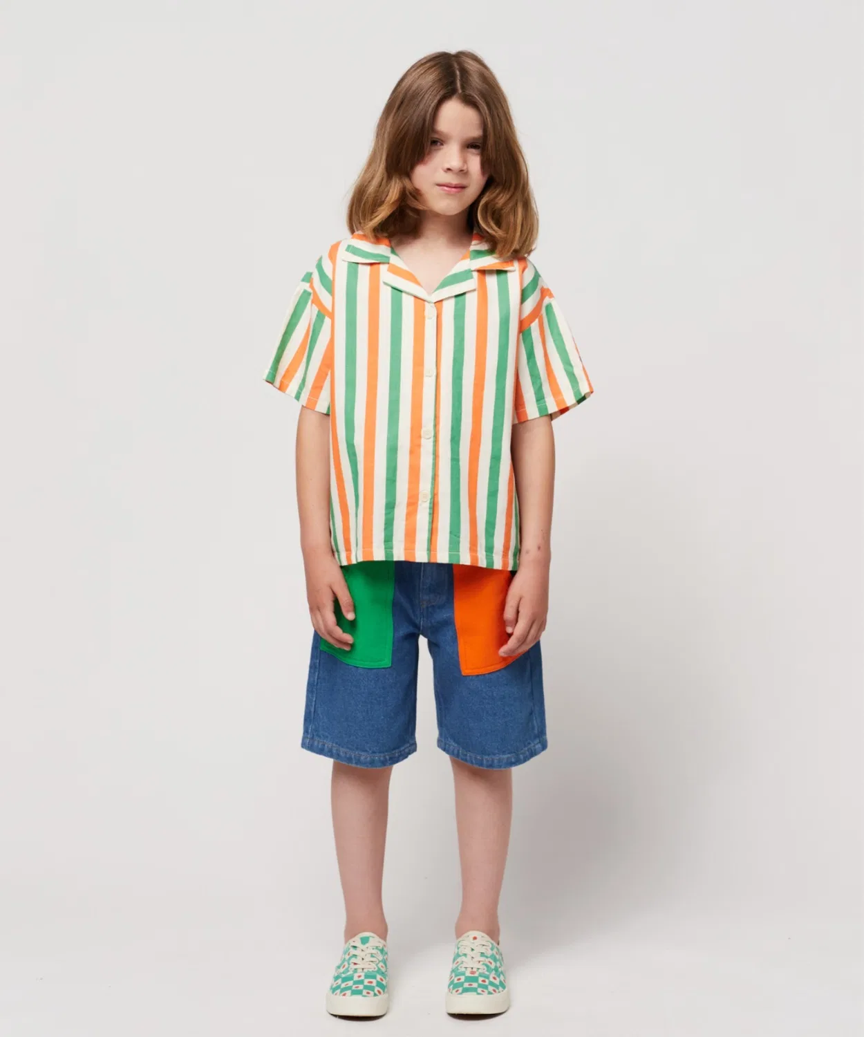 Шорты джинсовые Color Block Bobo Choses, 76% хлопок, 24% переработанный хлопок, синий — фото 2