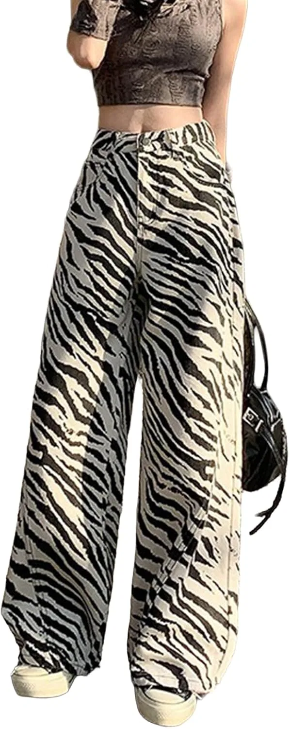 Джинсы с зебровым принтом, Oversize, White