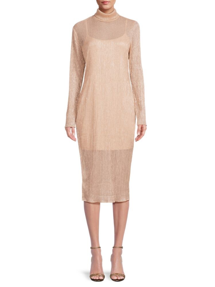 

Платье-миди с водолазкой металлизированного цвета Bcbgmaxazria, цвет Dusty Rose