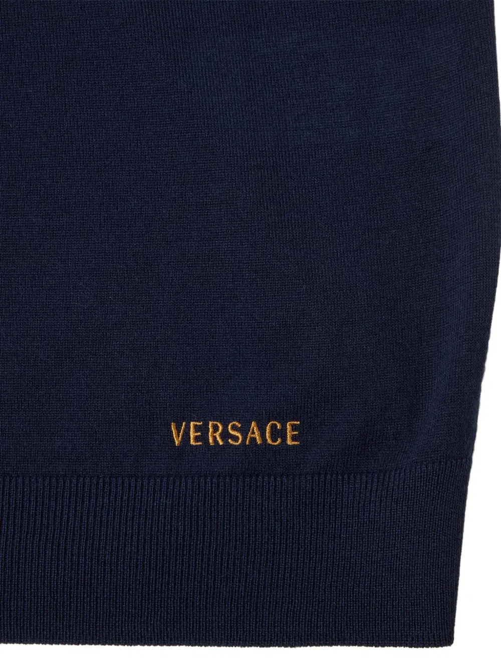 Вышитая шерстяная вязаная рубашка Versace, синий — фото 4