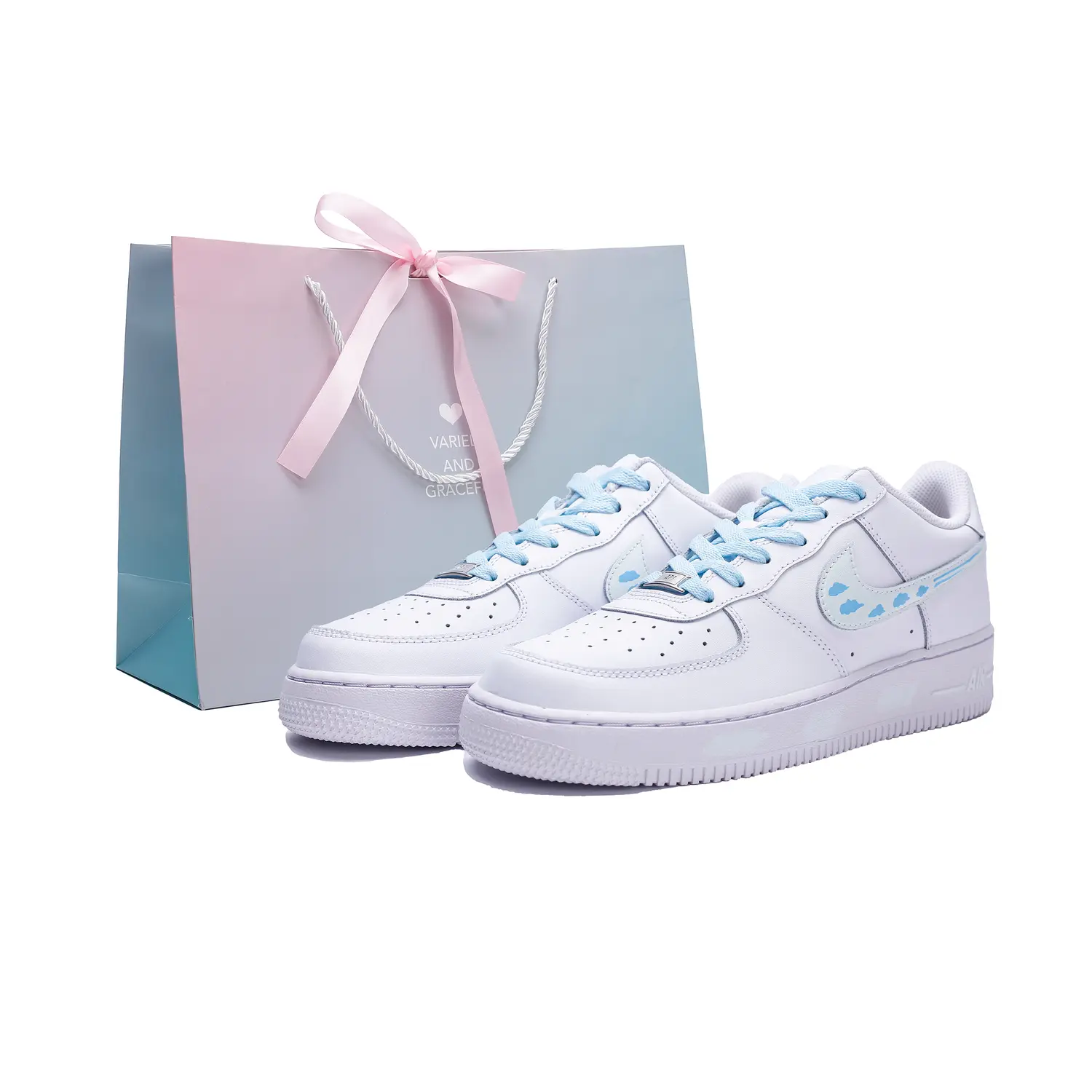 

Nike Air Force 1 Blue Sky And White Clouds Series Кожаные Коровы Антиударные и Износостойкие Низкие Кроссовки для Скейтбординга