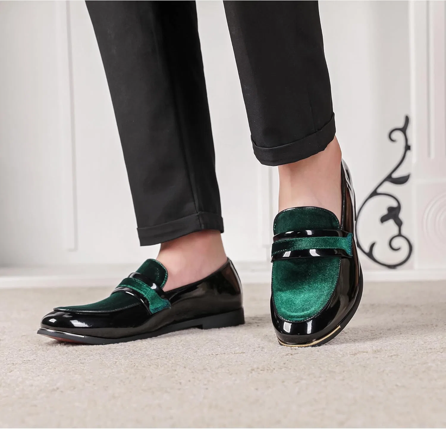 Лоферы из вельвета LCQL Men's Luxury Penny Loafers, зеленый — фото 2