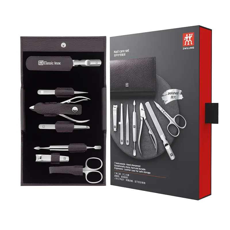 

ZWILLING Набор для маникюра из натуральной кожи премиум-класса, 7 предметов: щипчики, ножницы, серебро, кусачки