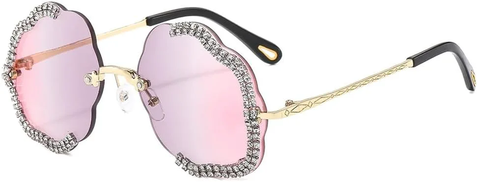 

Солнцезащитные очки без оправы с бриллиантами для вечеринок, винтажные солнцезащитные очки для женщин и мужчин, защита от ультрафиолета UV400 LANGSER, Grey Pink