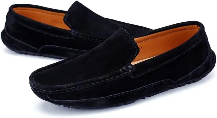 Мокасины мужские, кожа замшевая, Loafers, Black SayfuR — фото 4