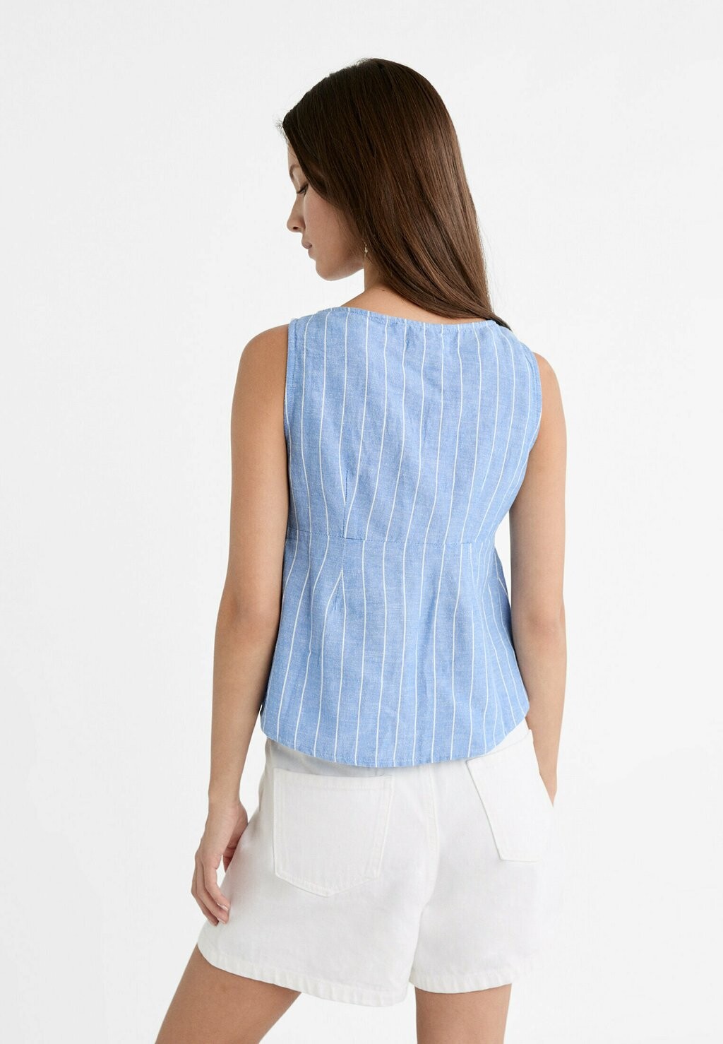 

Блузка Striped With Front Tie Stradivarius, королевский синий