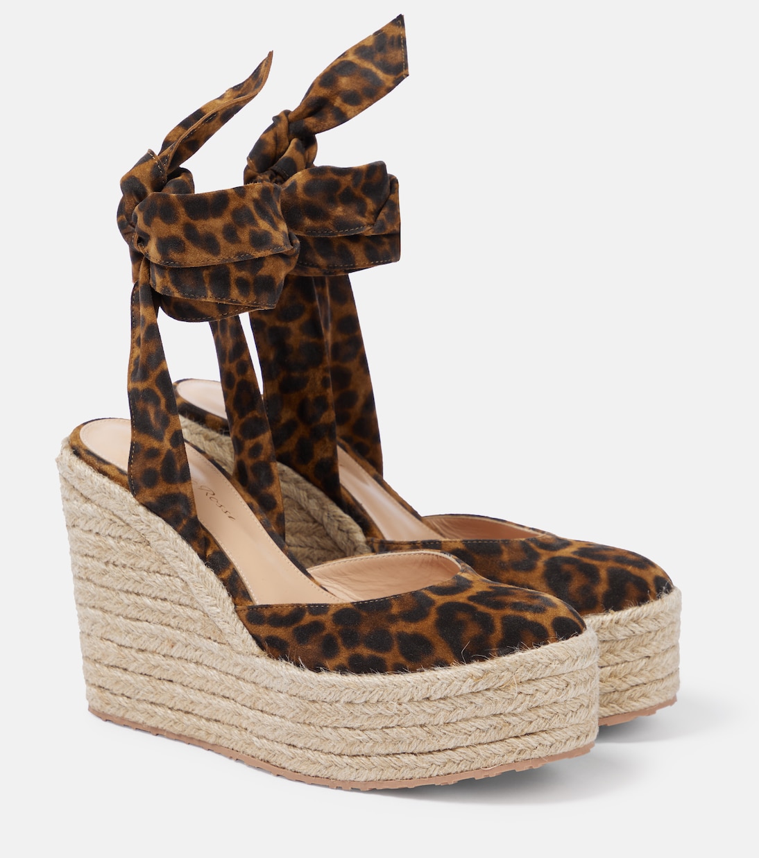 Замшевые эспадрильи Arenella на танкетке Gianvito Rossi, Almond Leopard Print+Naturale