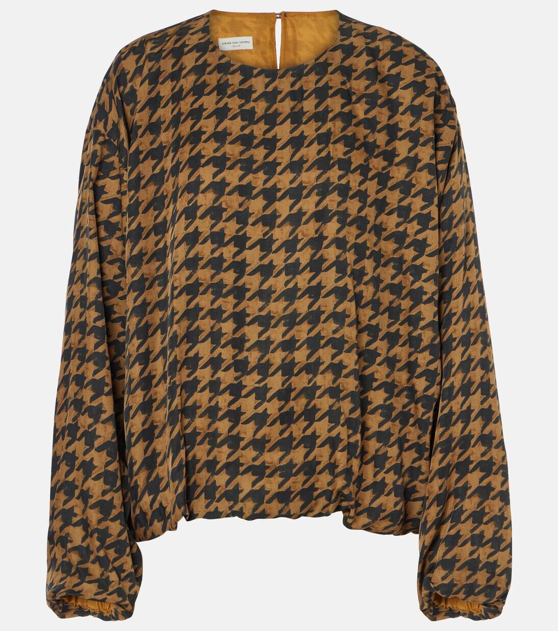 

Блузка из атласа с узором «гусиная лапка» Dries Van Noten, кэмел